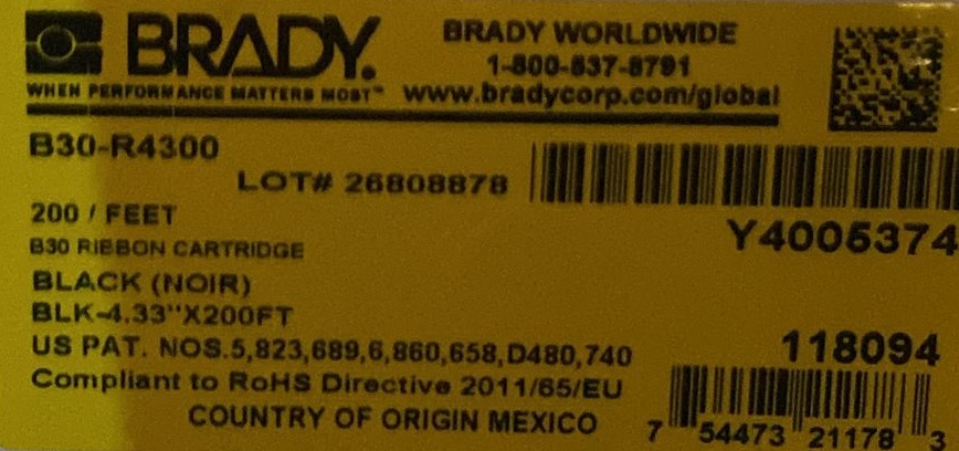 BRADY B30-R4300 Ribbon – Brady Resmi Distribütörü